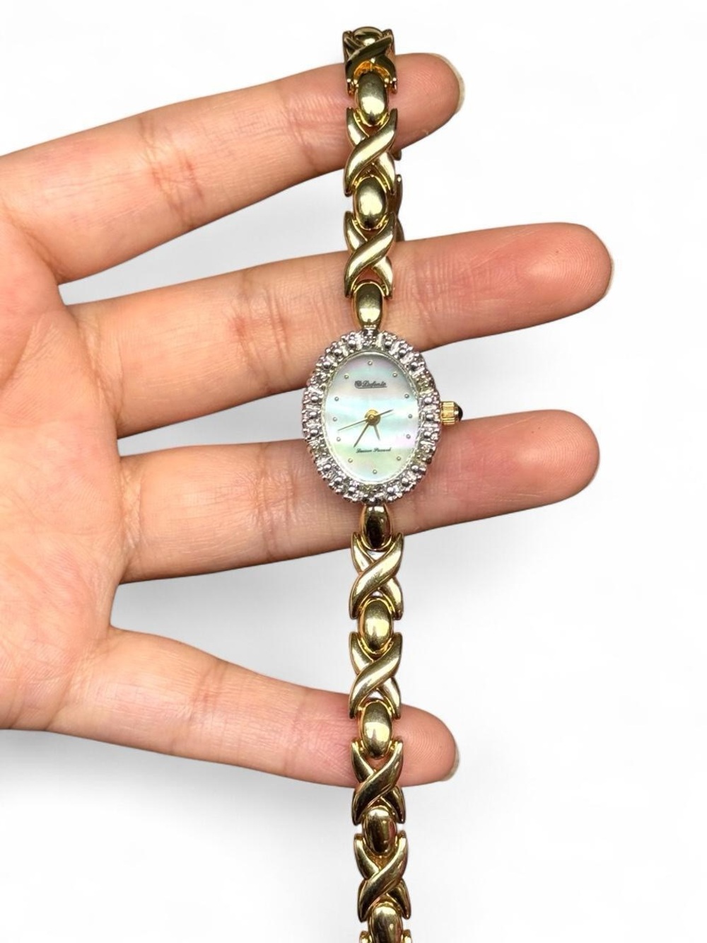 Vintage Dufonte Gold watch with diamond accents Mother of Pearl Untested